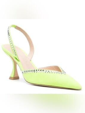 Stuart Weitzman chartreuse suede gemcut xcurve 100 along back pumps sz 7 NIB